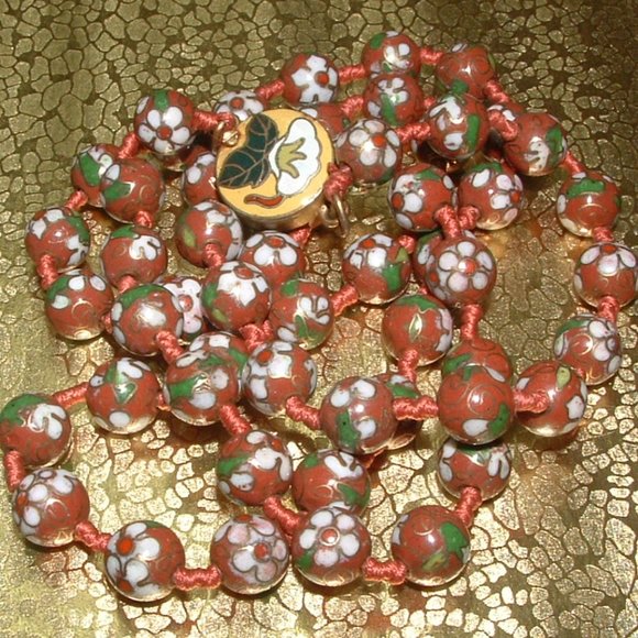 Vintage 50's CLOISONNE Bead Necklace - Picture 3 of 4
